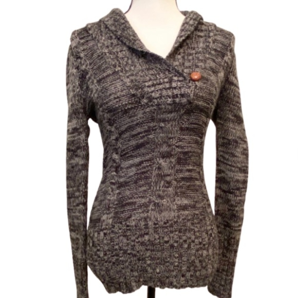 ASHLEY Grandpa Sweater Button V Neck Gray Sz Small